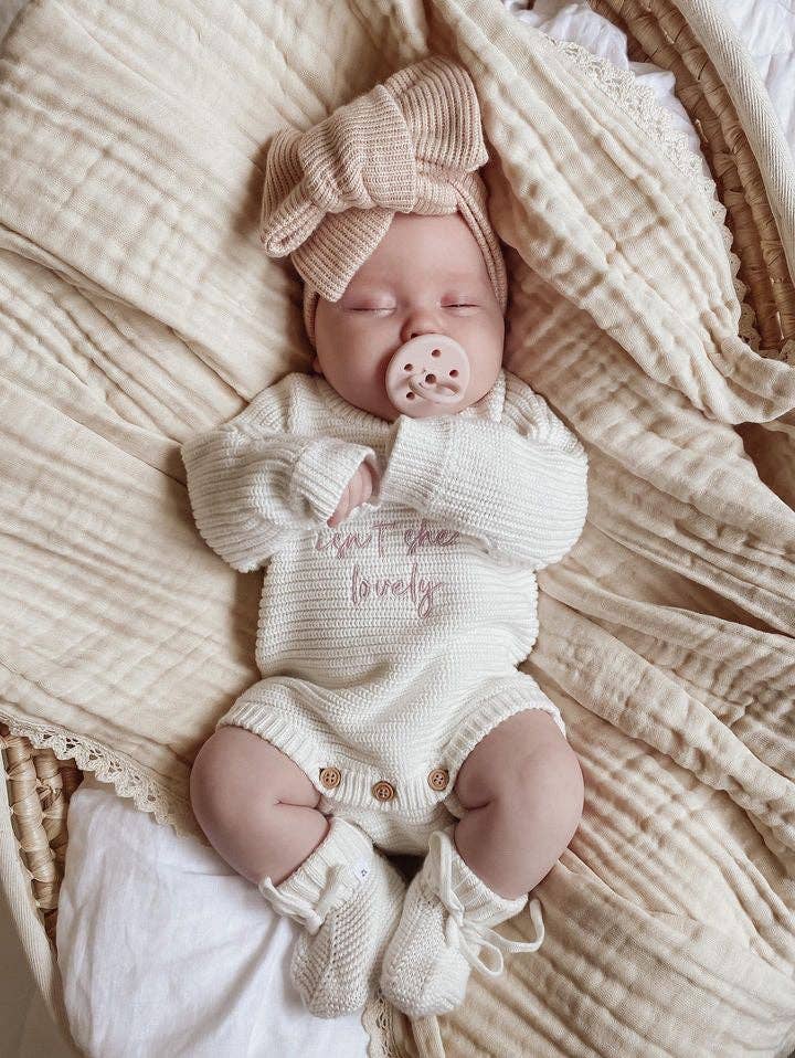 Petite + Co - Wholesale Jumpsuit - Baby - CLASSIC RIBBED ROMPER - MILK | PERSONALISED EMBROIDERY AVAILABLE5