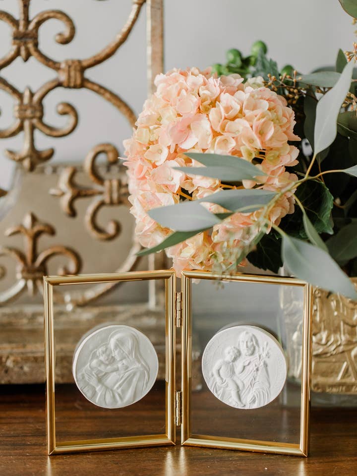 Blessed Mother Mary and St. Joseph Intaglio double frame for wholesale by BeeStill Design