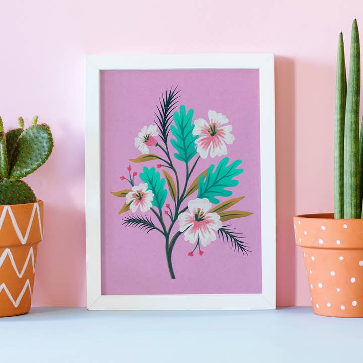 Pink Hibiscus Floral Art Print for wholesale by Dot&Jot