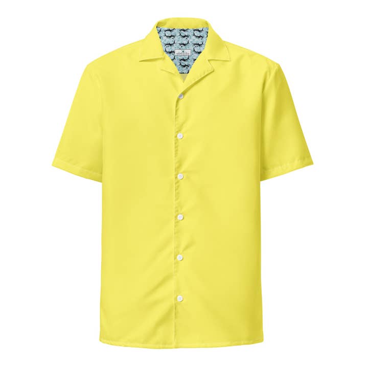 Camisa de campamento con botones de color amarillo plátano sin etiquetas para venta al por mayor de Tropical Seas Clothing