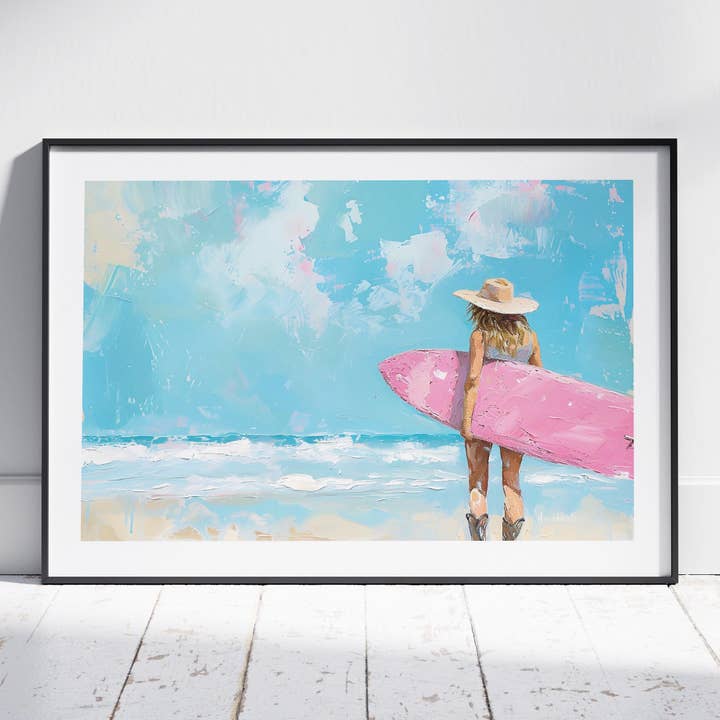 Prancha de Surf Sonhos de Praia em Tons de Rosa - Poster Enrolado Impressão de Arte de Parede por atacado de House Prints