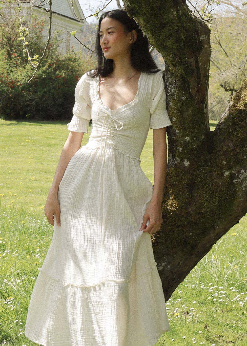 Atèlette - Wholesale Dress - Women's - Romantic Cream Cotton Gauze Midi Dress - Blythe Dress1