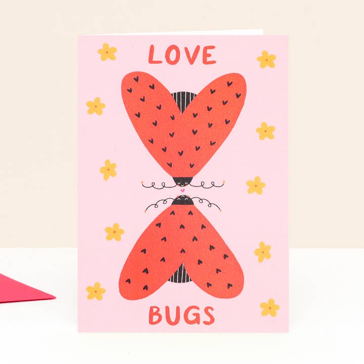 Love Bugs Card | Love Card | Valentine's Day | Ladybirds for wholesale by Little Black Cat Illustrated Goods