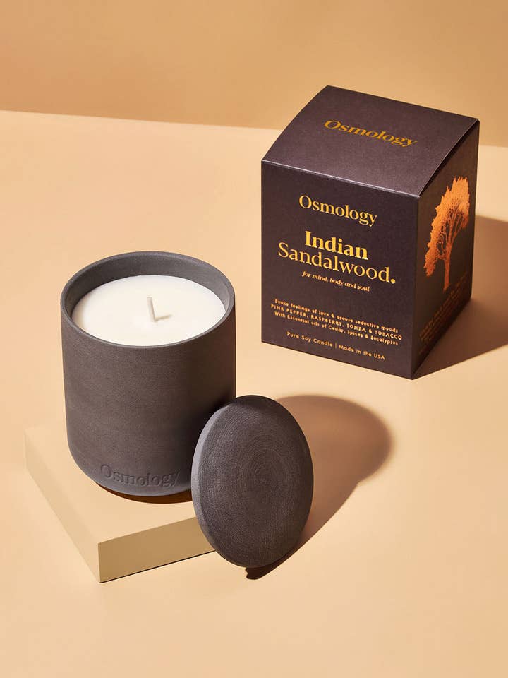 Indian Sandalwood Scented Candle - Pepper Raspberry and Tonk for wholesale by Osmology