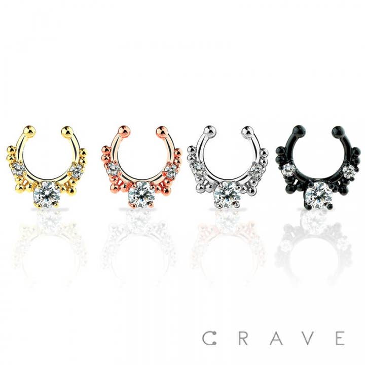 CRAVE - Wholesale Face/Body Chain - TRIPLE CROWN PRONG SET FAKE SEPTUM HANGER4
