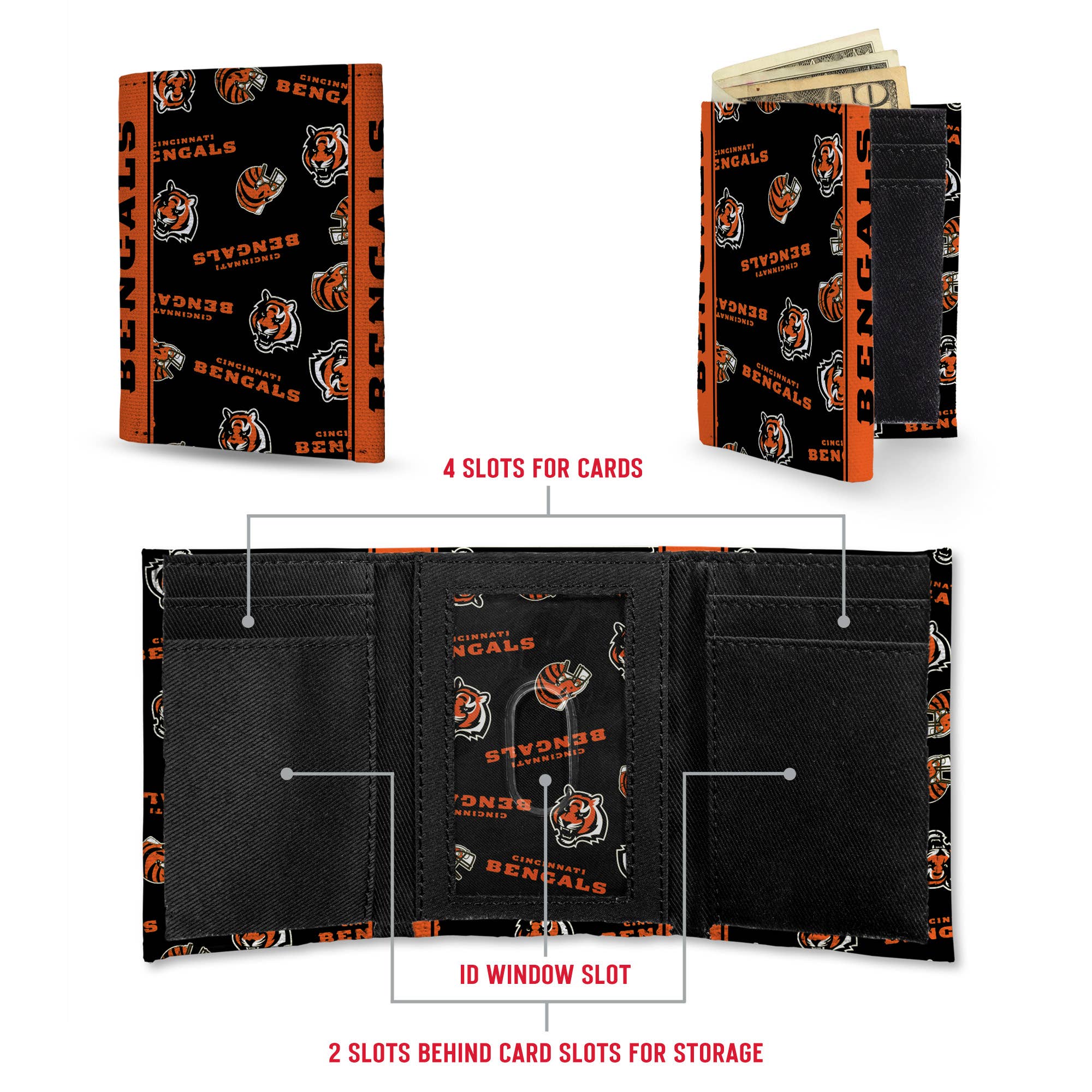 Rico Industries - Wholesale Wallet - Men's - Cincinnati Bengals Canvas Trifold Wallet3