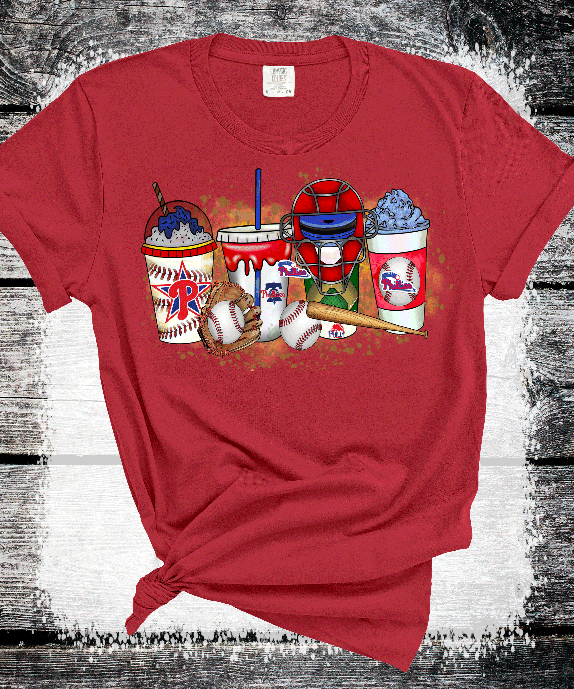 A Blessed Texas Mess Boutique - Vente T-shirt à imprimés – femme - Philly Boissons Baseball Phillies Match de Baseball Philadelphie Gant8