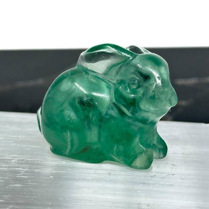 The Crystal Tabby - Wholesale Spiritual Stone/Crystal - Green Fluorite Rabbit Carving 1