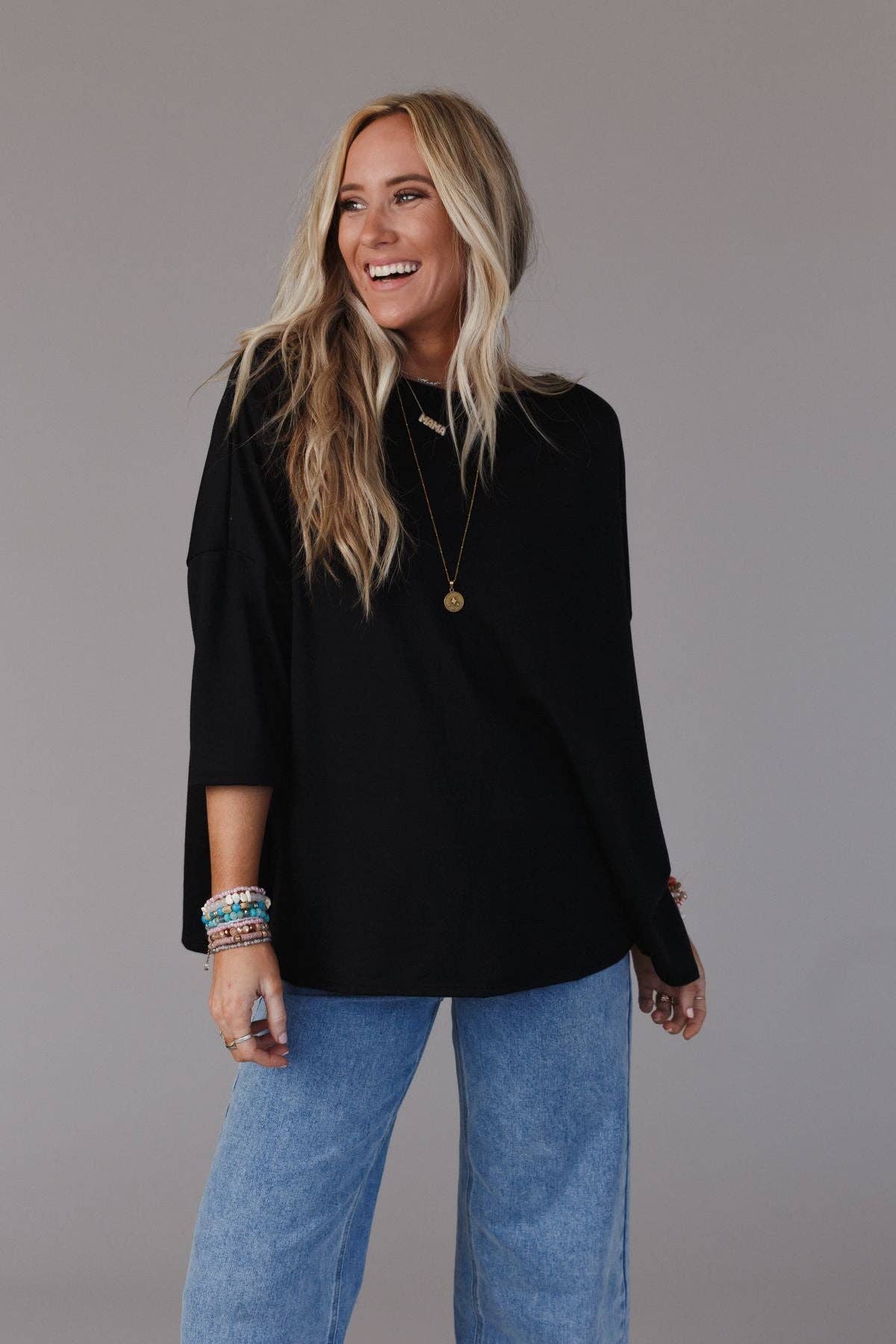 Three Bird Nest - Wholesale Tunic - Women's - Cozy Cool Oversized Tee - Black6