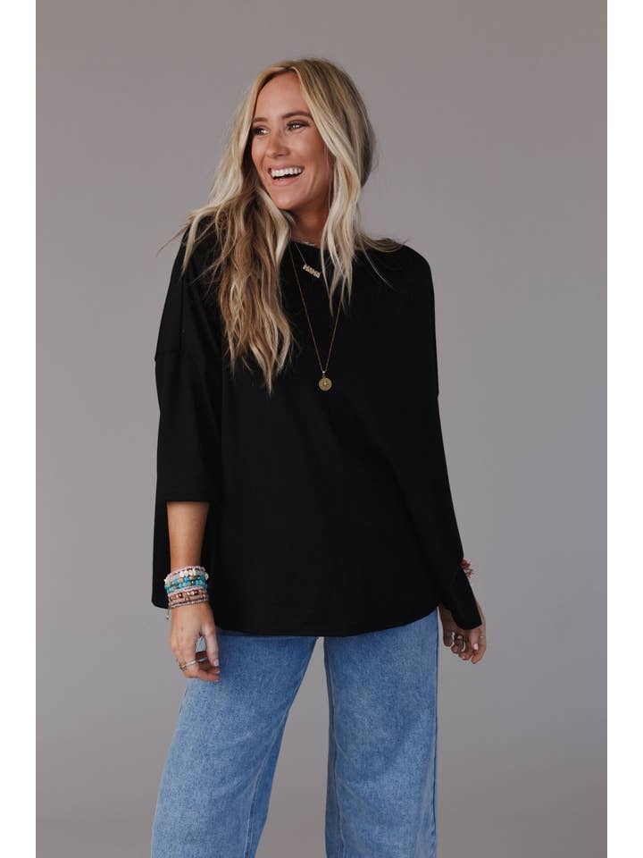 Three Bird Nest - Wholesale Tunic - Women's - Cozy Cool Oversized Tee - Black6