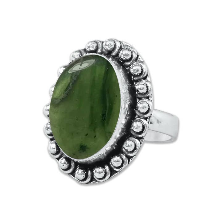 Handmade Jewels - Wholesale Cocktail/Statement Ring - Nephrite Jade Rings – Handmade, Silver-Plated, Bohemian (Made To Order)5