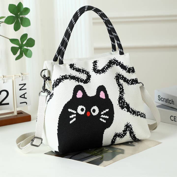 Cat - Fabric top handle crossbody bag for wholesale by Shine Mark Accessories
