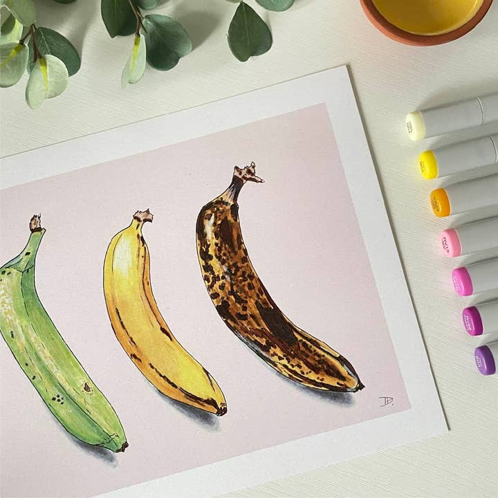 Bananes illustrées à la main | Impression sur carton recyclé pour la vente par D. Prince Designs
