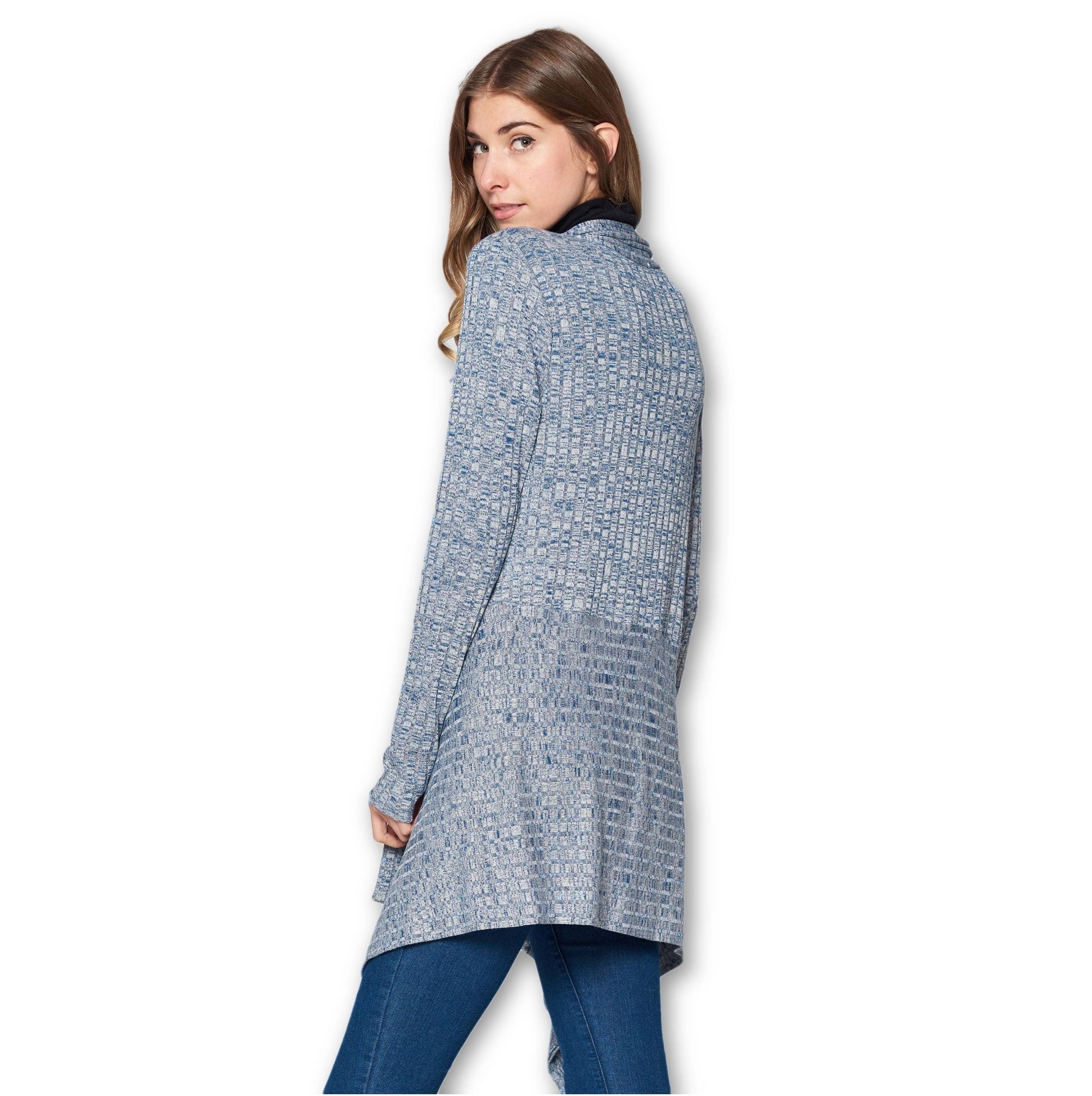 LKLUV - Venta al por mayor Cárdigan - Mujer - Hecho en Estados Unidos - Cárdigan largo asimétrico clásico de punto frontal abierto2