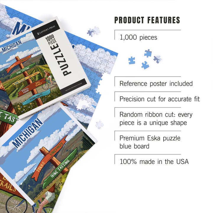 Lantern Press - Wholesale Puzzle - Adult - 1000 PIECE PUZZLE Michigan, Signpost, Vineyard2