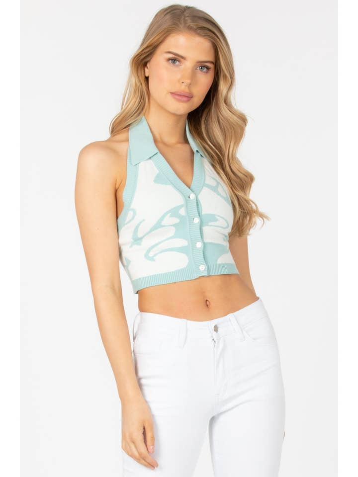 MARBLE KNIT HALTER SWEATER for wholesale by Sans Souci