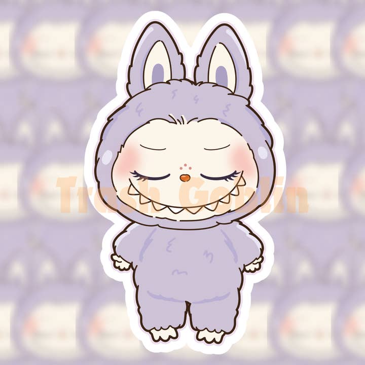 Trash Goblin - Wholesale Sticker - Pastel Purple Closed Eyes Labubu Vinyl Sticker