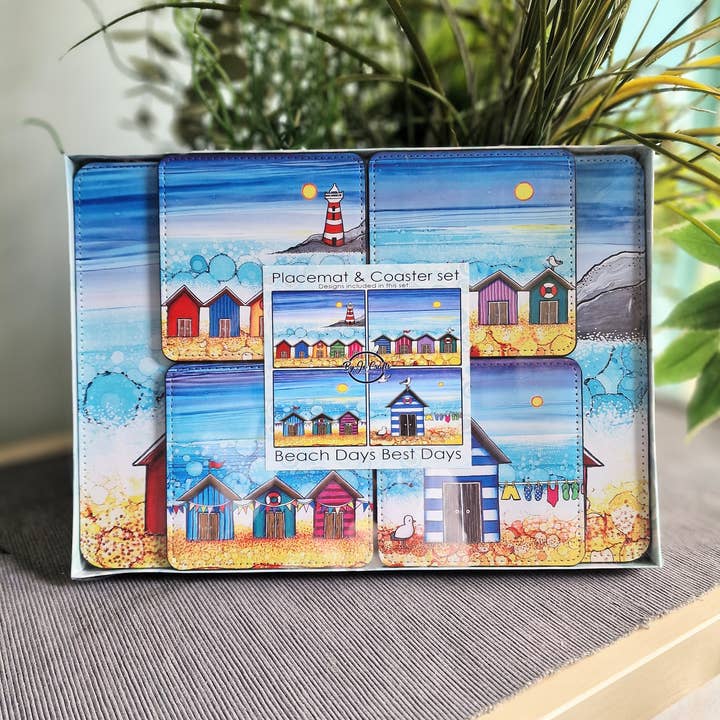 Beach Hut Seaside Placemat and Coaster Set for wholesale by By Jo Crafts