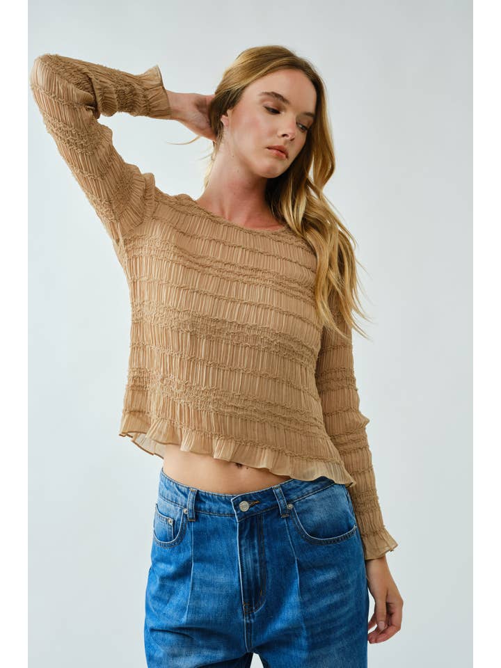 Aaron & Amber - Wholesale Knit Top - Women's - AJT5432 LACE DETAIL SHEER SMOCKING TOP10