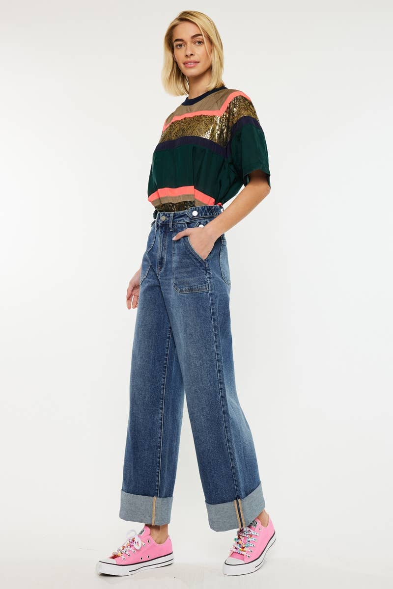 DARK ULTRA HIGH RISE 90’S WIDE LEG TROUSERS JEANS-KC3308D for wholesale on Faire2