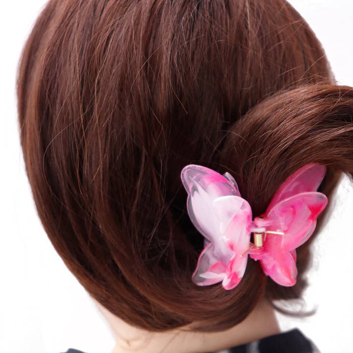 Cap Zone - Wholesale Hair Clip - Women's - Butterfly Glossy Marble Tie Dye Resin Hair Claw