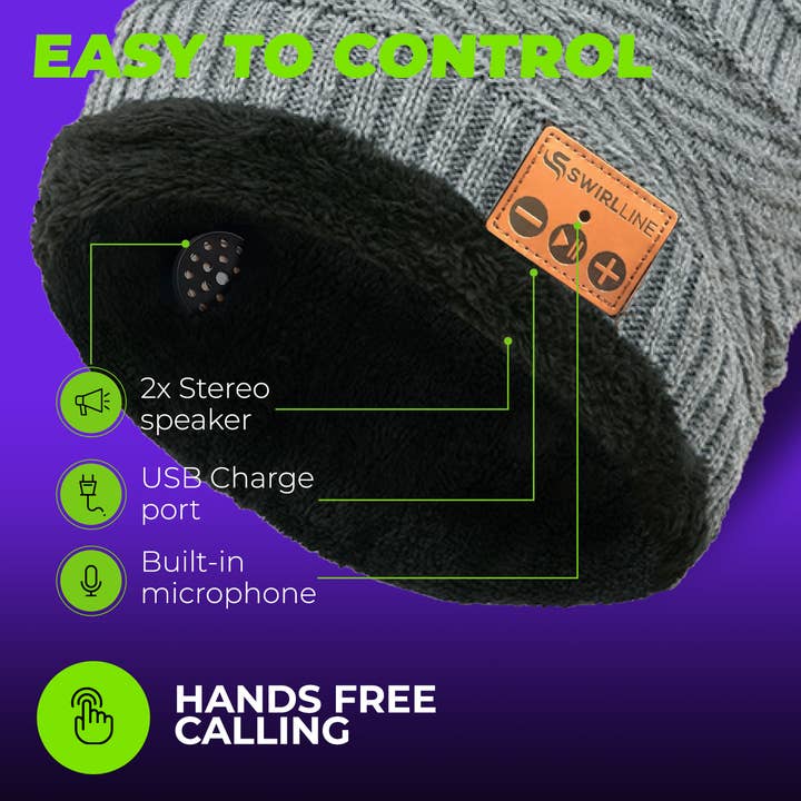 TDV Homes – Gorro - Unissexo por atacado – Chapéu e cachecol sem fio Bluetooth quente - Gorro cinza para fone de ouvido1