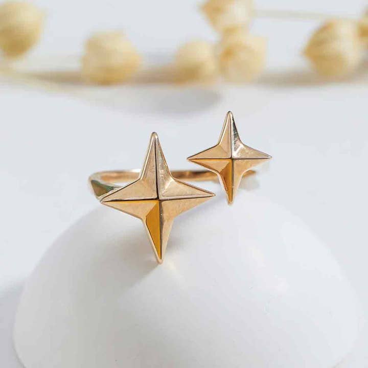 Nina Designs - Wholesale Band/Stacked Ring - Sterling Silver or Bronze Adjustable North Star Ring