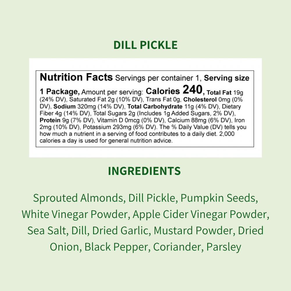 Daily Crunch - Wholesale Nuts - Dill Pickle Sprouted Almonds, 1.5oz Single Serve3