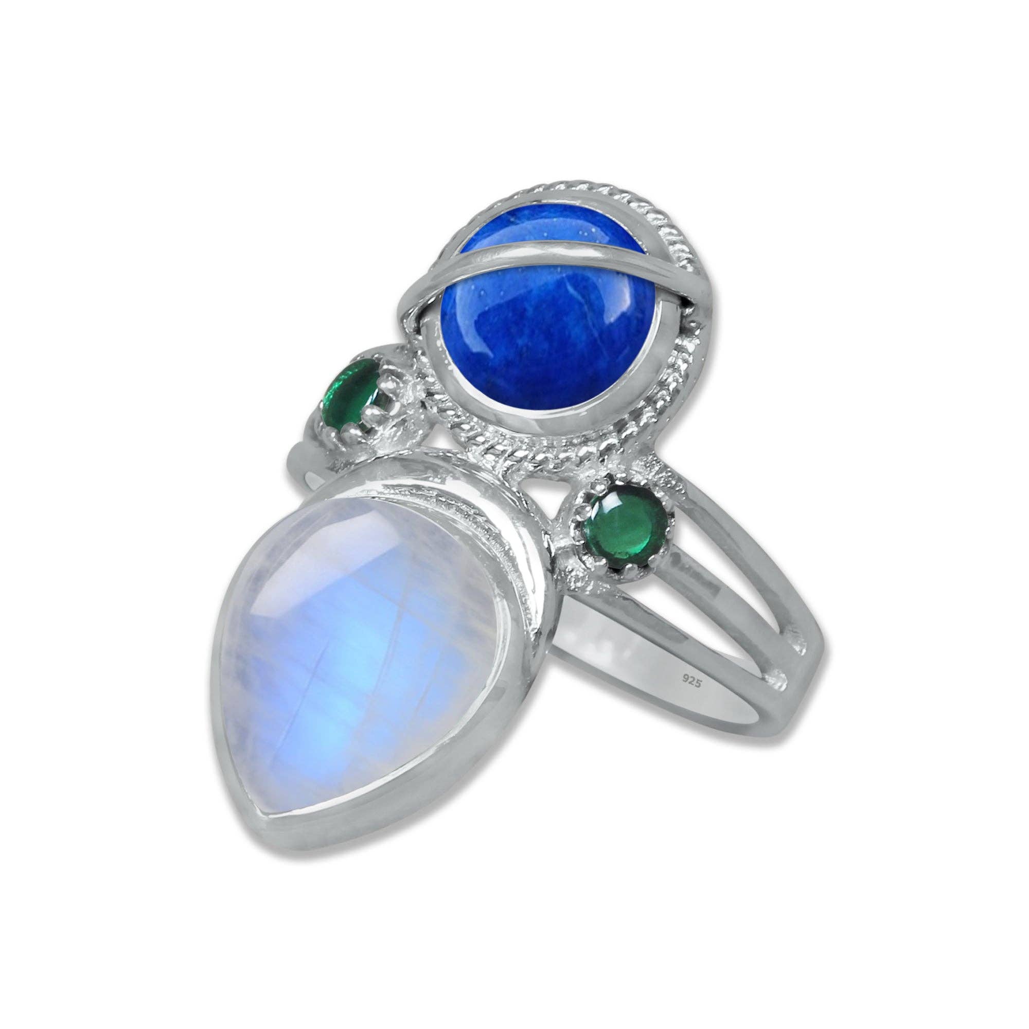 Handmade Jewels - Venta al por mayor Anillos grandes/de cóctel - Anillo de Lágrima de Doble Gema en Plata de Ley – Diseño de Declaración de Doble Piedra | Hecho por Encargo13