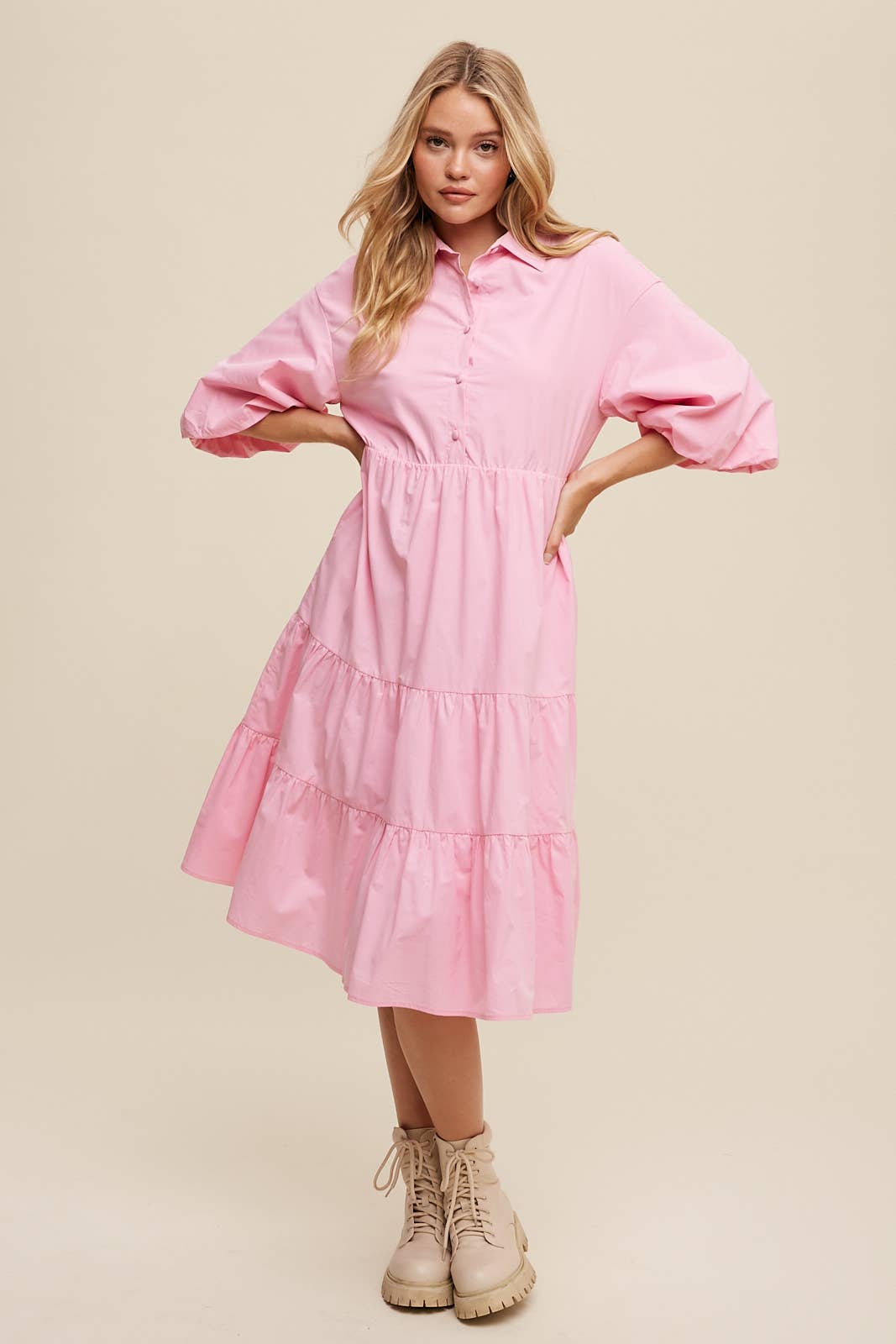 Listicle - Wholesale Dress - Women's - Tiered Poplin Shirt Dress41