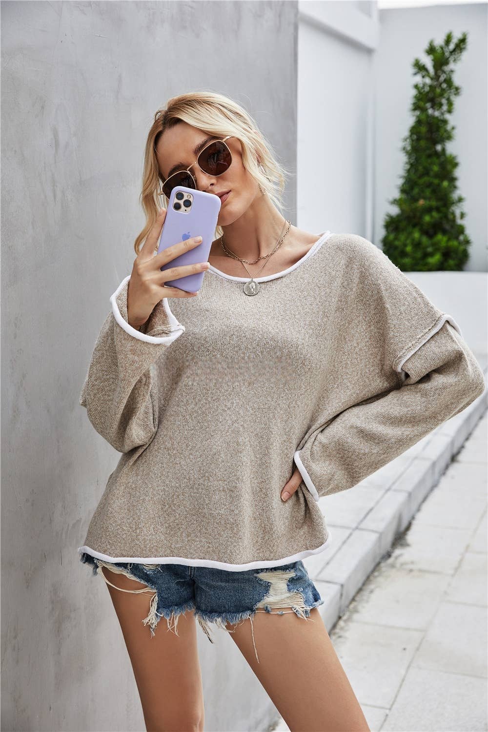 NINEXIS - Wholesale Knit Sweater - Women's - CWOSWL1043_Casual Crew Neck Pullover Long Sleeve Sweater1