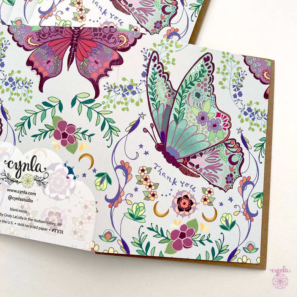 Cynla - Wholesale Thank You Card - Butterfly thank you card - butterflies flight flowers pretty1