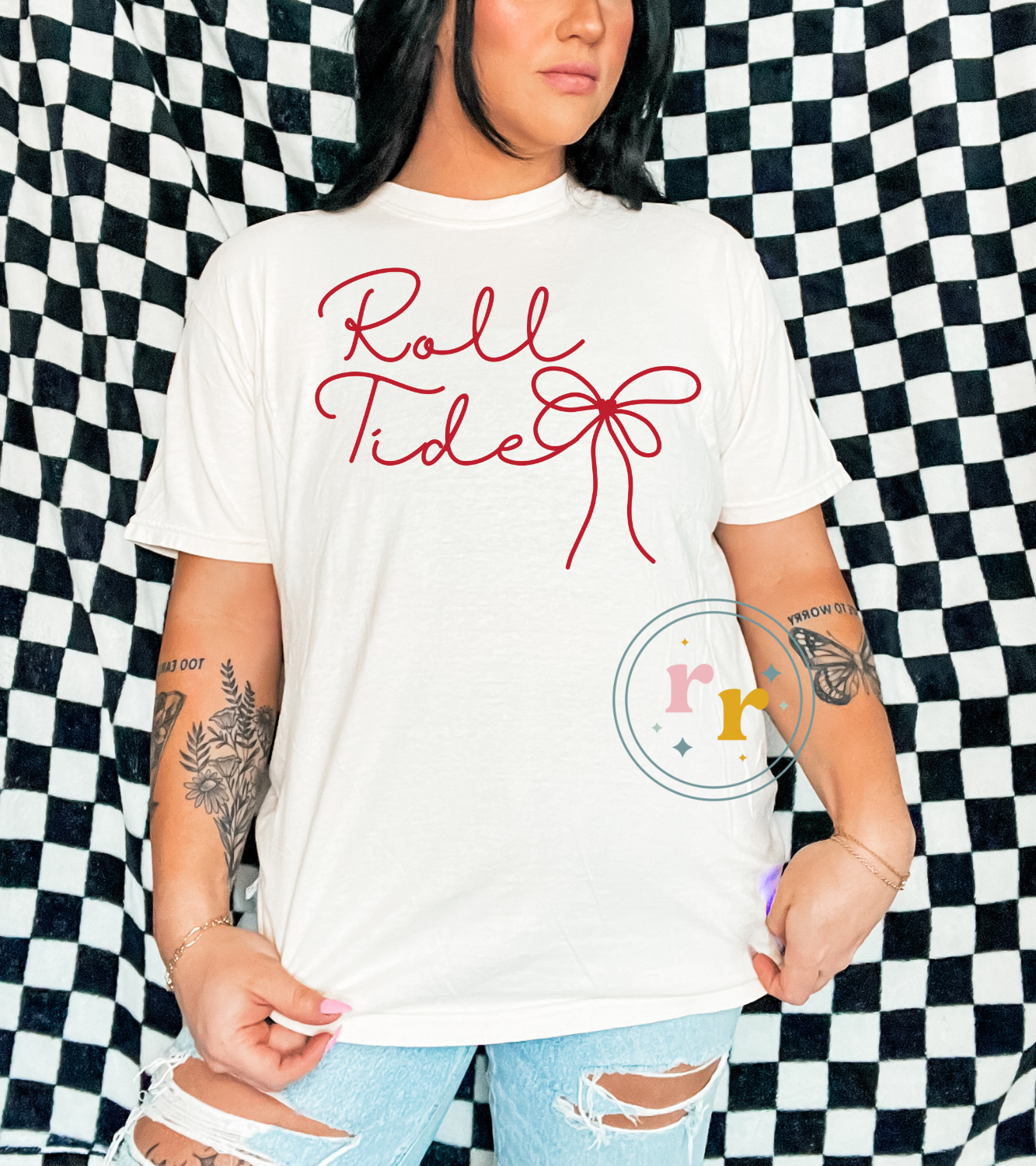 Rebellious Rose LLC - Venta al por mayor Camiseta estampada - Mujer - Camiseta estampada Roll Tide Preppy Bow Coquette Alabama1