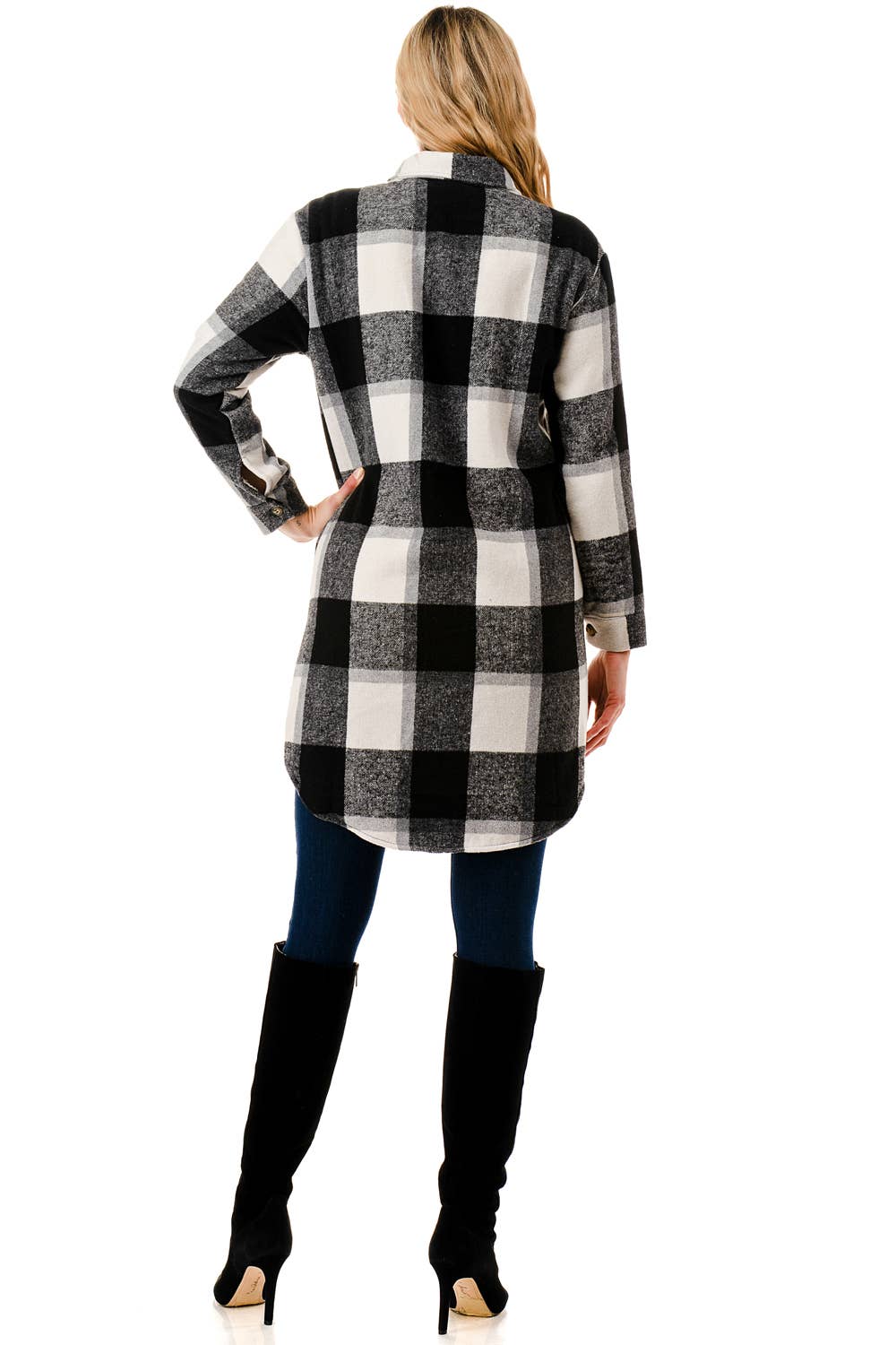 Color 5 - Wholesale Shirt Jacket/Shacket - Women's - Fur lined long fit flannel jacket shacket big checker plaid 2