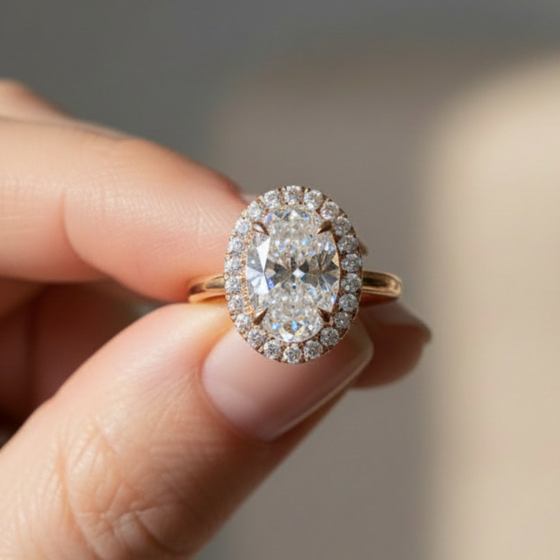 Triple C Diamonds – wholesale Engagement ring – 2 to 3 Carat Oval Cut Single Halo 14K Solid Gold Solitaire Diamond Engagement Ring4