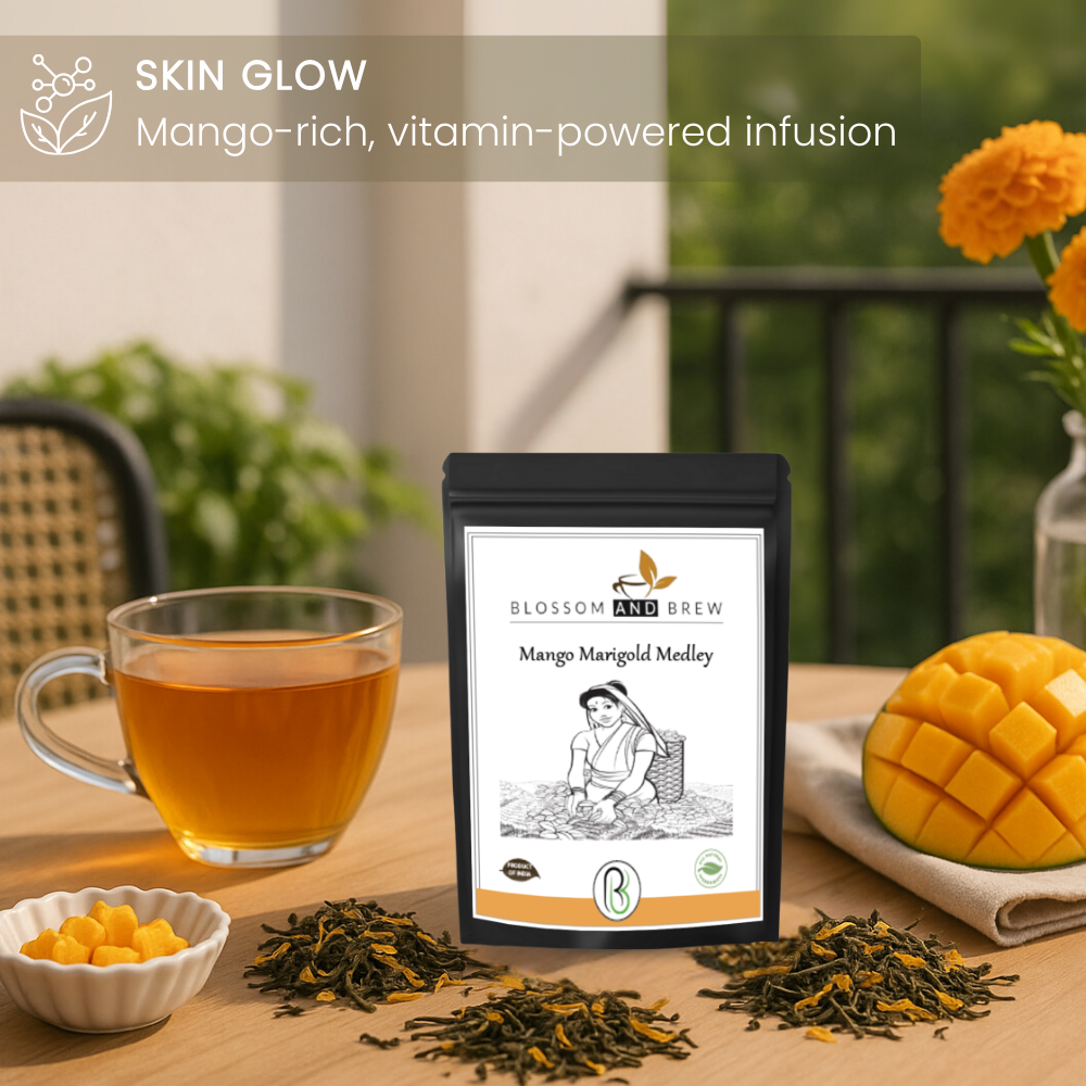 Blossom & Brew – wholesale Löst te – Grönt te-mango ringblomma medley, fruktig och blommig blandning1