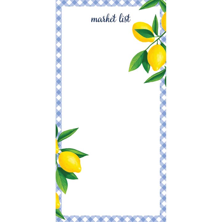 In Stock 4.25x8.5 Lemon Gingham List Notepad for wholesale by WH Hostess Social Stationery