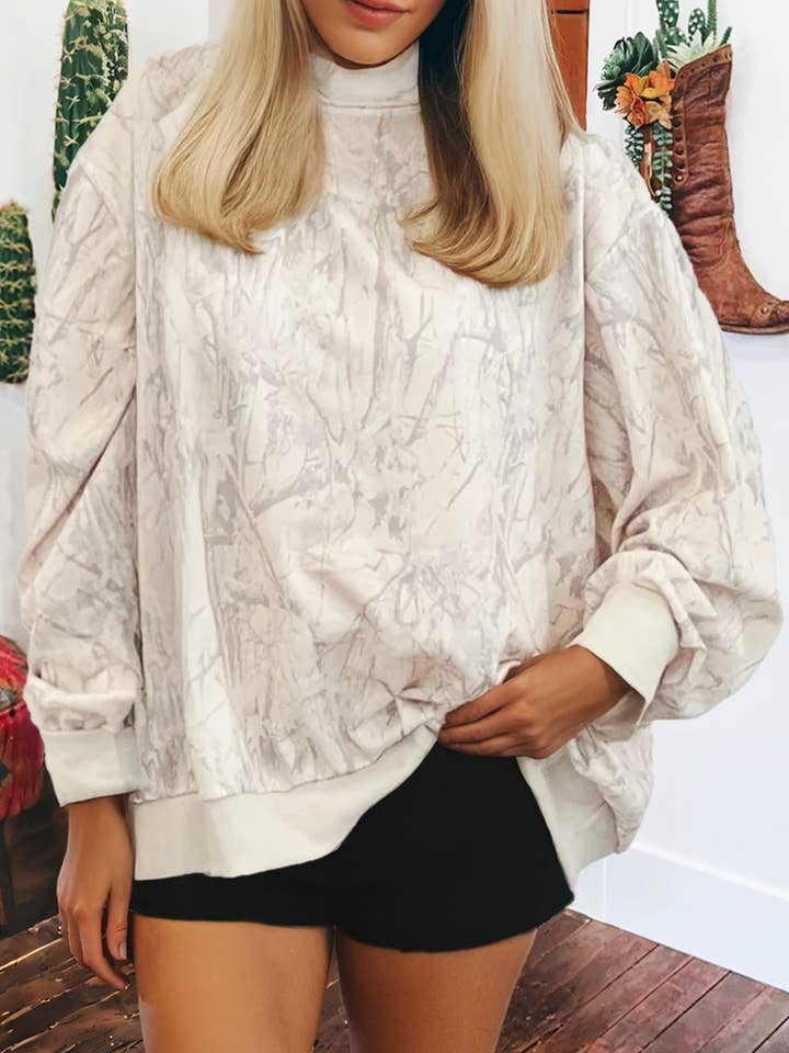 Fashion-W Camo Mock Neck Baggy Sweatshirt for wholesale by fashionworks