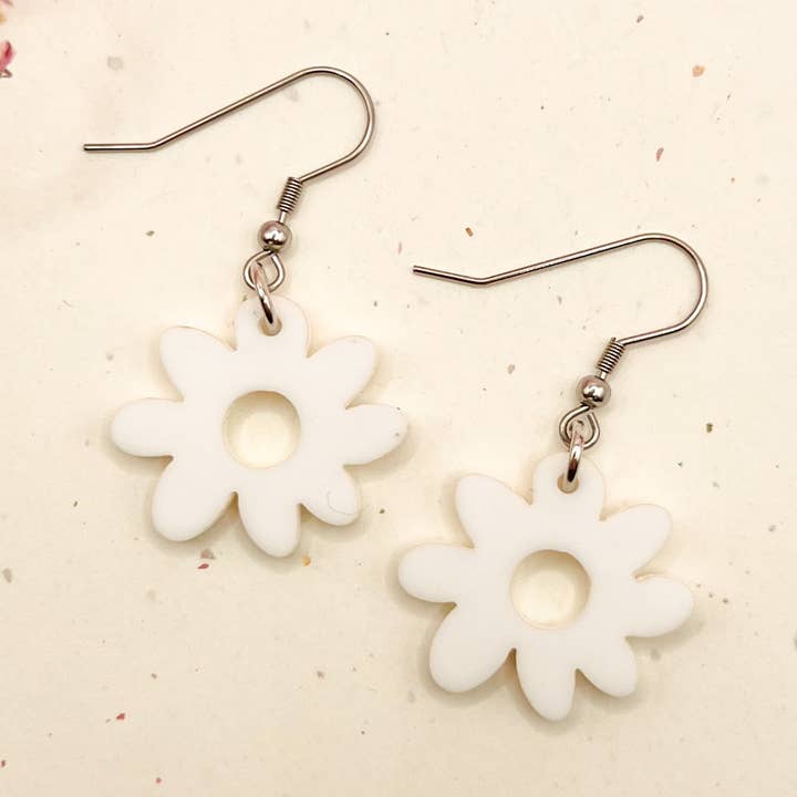 (White) Little Bud Charm Acrylic Earrings for wholesale by Hoity Toity Goods