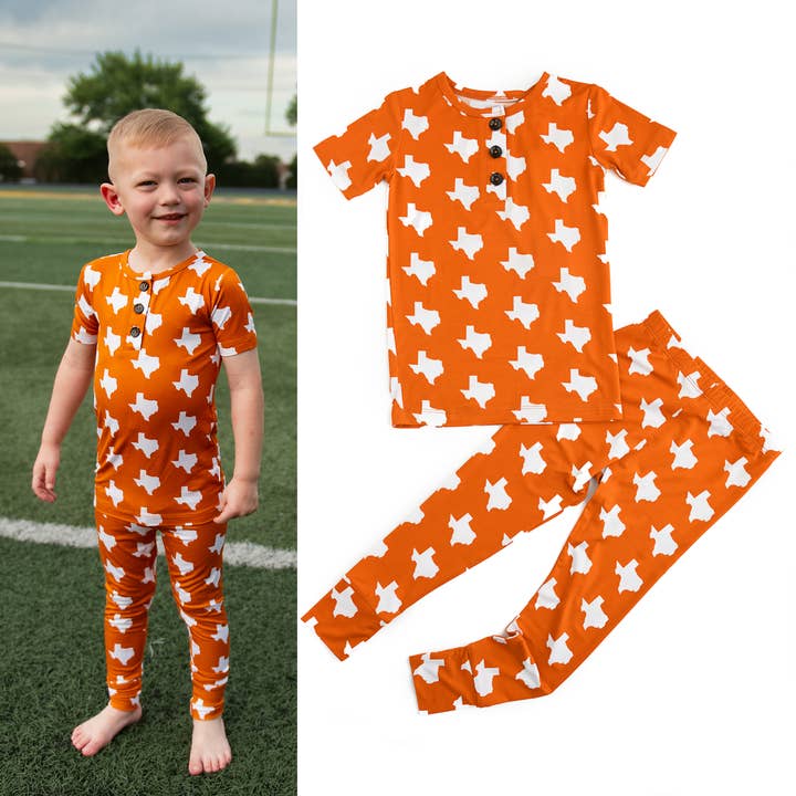 Bamboo Pajama Kids Clothing Sleepies Toddler 2PC Texas Burnt Orange & White for wholesale by Gigi and Max