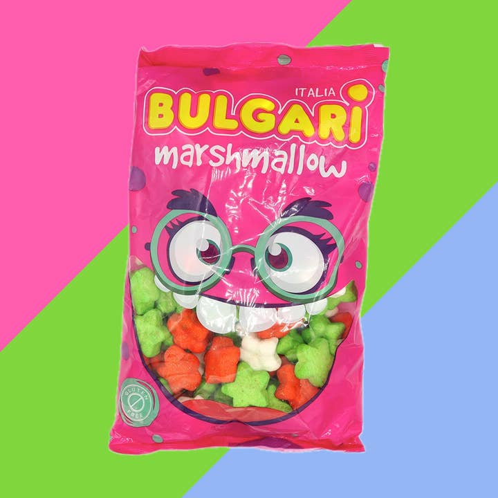 Gaffney's Sweets & Treats Wholesale – wholesale Marshmallow – Bulgari Green Red and White Mallow Stars Bag 900g1