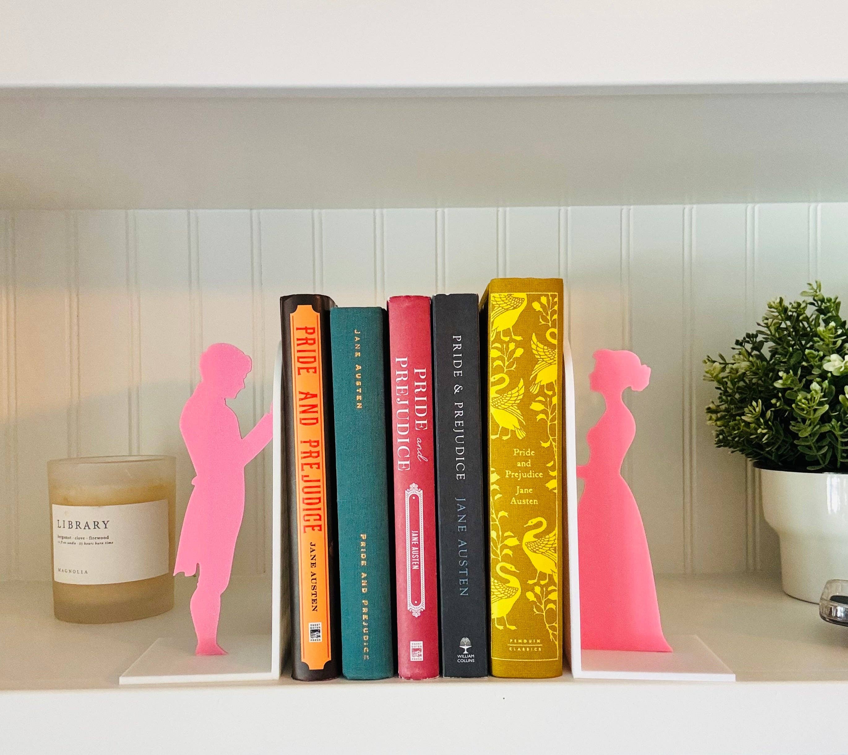 Modern Home Decorations - Wholesale Bookend - Pride and Prejudice Bookends | Literary Decor | Book Lover Gift | Regency Style Bookends | Elizabeth and Darcy Silhouette Bookends |BookNook17
