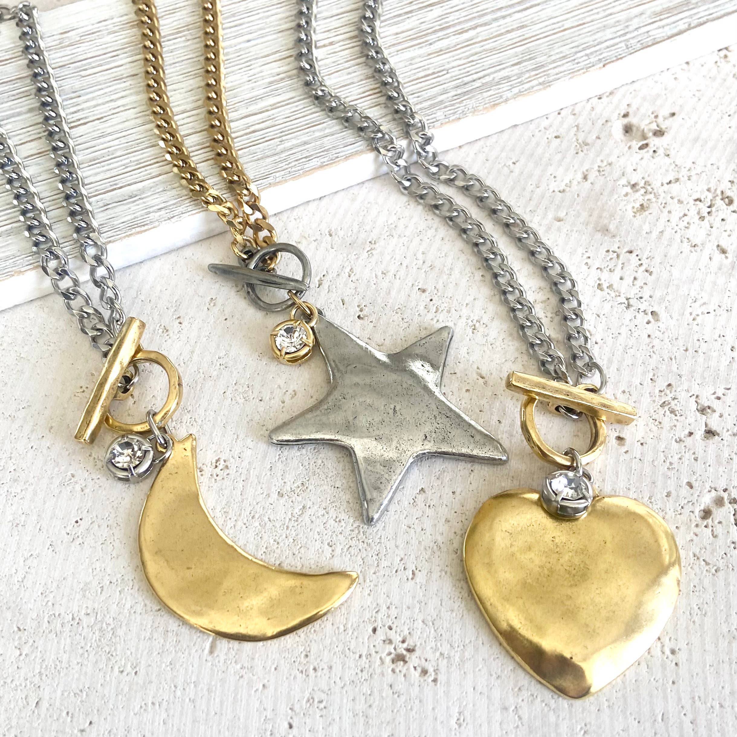 VB&CO Designs Handmade Jewelry - Wholesale Pendant/Charm Necklace - Star moon heart mixed meta necklaces no tarnish jewelry 202511