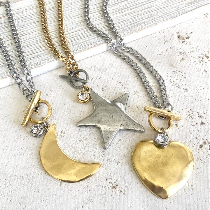 VB&CO Designs Handmade Jewelry - Wholesale Pendant/Charm Necklace - Star moon heart mixed meta necklaces no tarnish jewelry 202511