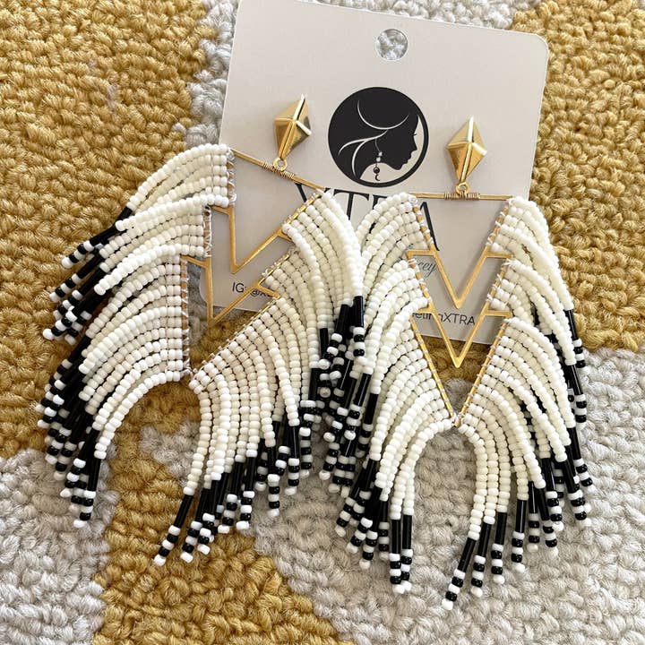 XTRA by Stacey - Wholesale Dangle Earrings - Black and White Southwestern Beadwork Statement Earrings1