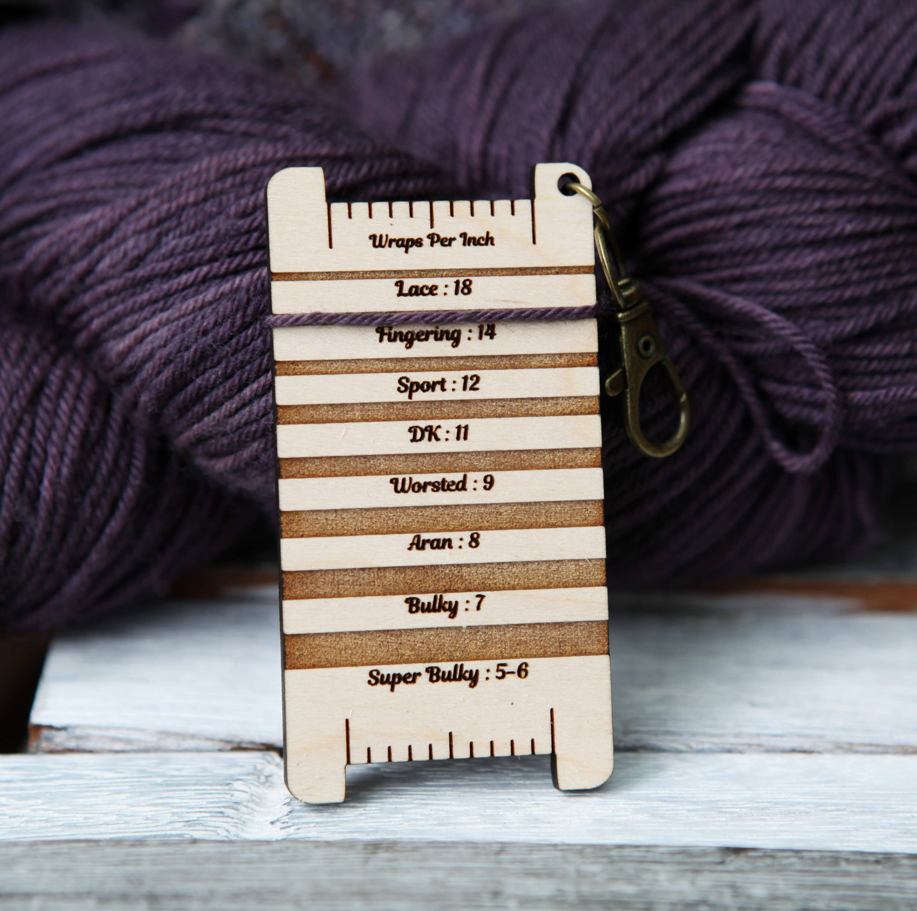 Sunrise Grove - Wholesale Knitting/Crochet Supplies - Crystal & Leaf Yarn WPI Tool Cherry Wood Gauge1