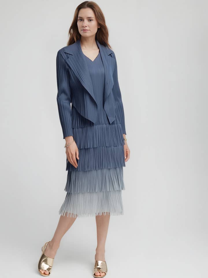 Conjunto de vestido plisado con flecos - Efecto degradado (Azul) para venta al por mayor de Ellyndale