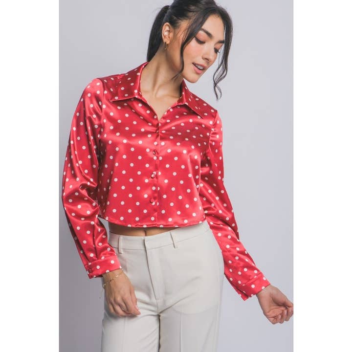 Retro Polka Dot Satin Collar Shirt for wholesale by BNS