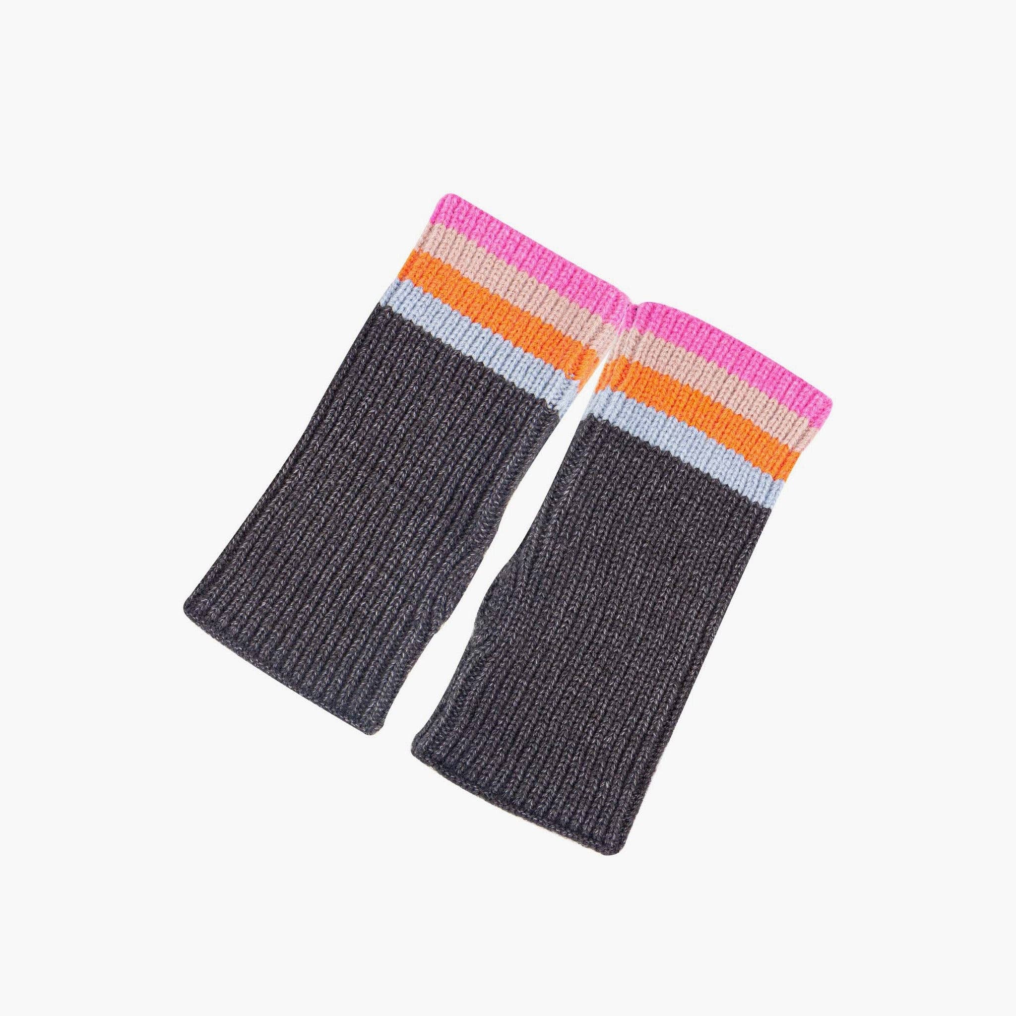 Sarta Accessories – wholesale Hand warmer – Dollie Wrist Warmers- Dark Grey, Rainbow Stripe1