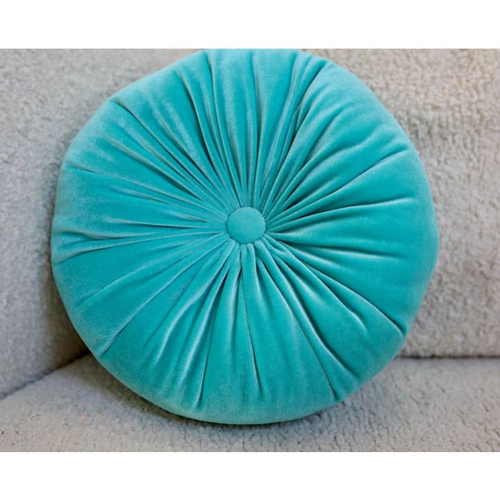 Velvet Round Bright Aqua Cushion, Decorative Velvet Solid for wholesale by Phionah by Phionah Llc